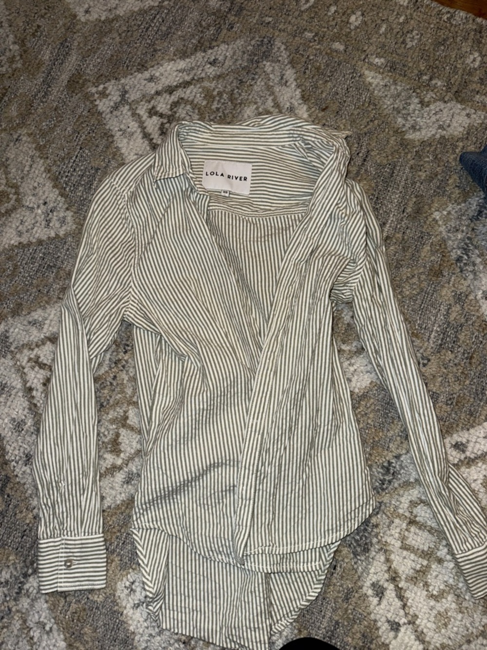 Lola River Women's Green Stripe Button-Down Shirt